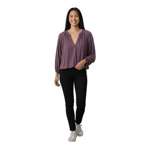 Maeve‎ Anthropologie Purple Small Split Neck Long Sleeve Boho Oversized Blouse